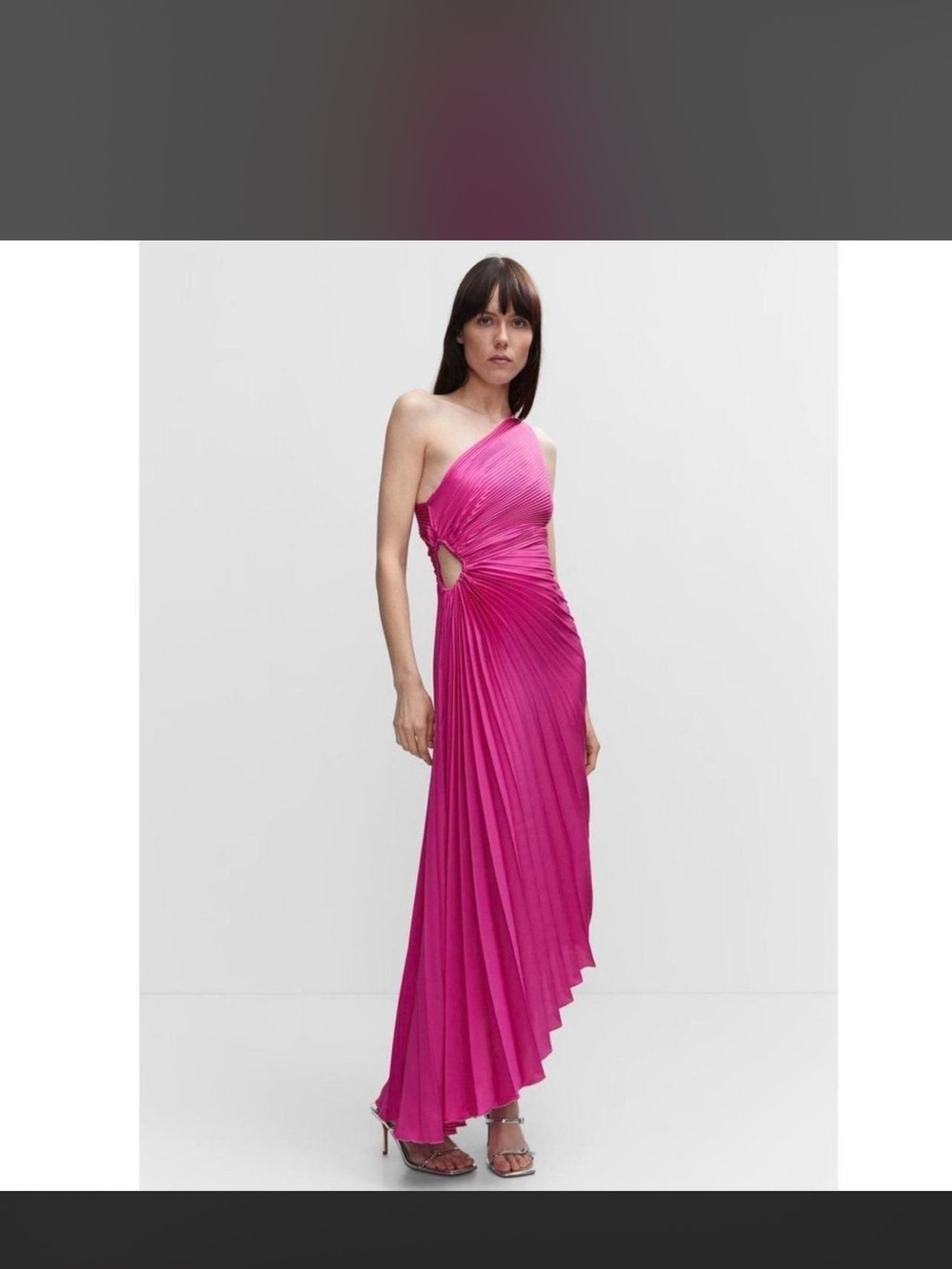 Mango One-Shoulder Fuchsia Asymmetrical Maxi Dress